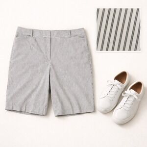 Talbots Perfect Shorts (16) Preppy Coastal Summer Black White Stripe Bermuda